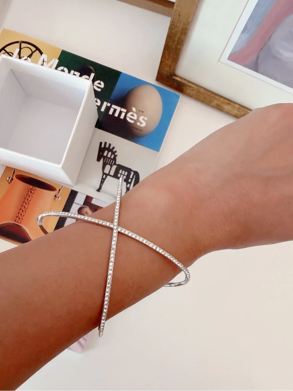 Michael Kors Silver Tone Pave Crystal Crisscross Bangle